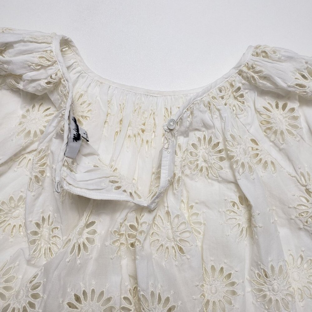 Madewell Embroidered Shirred Puff-Sleeve Top Women's Small Ivory Floral Eyelet - Picture 14 of 16